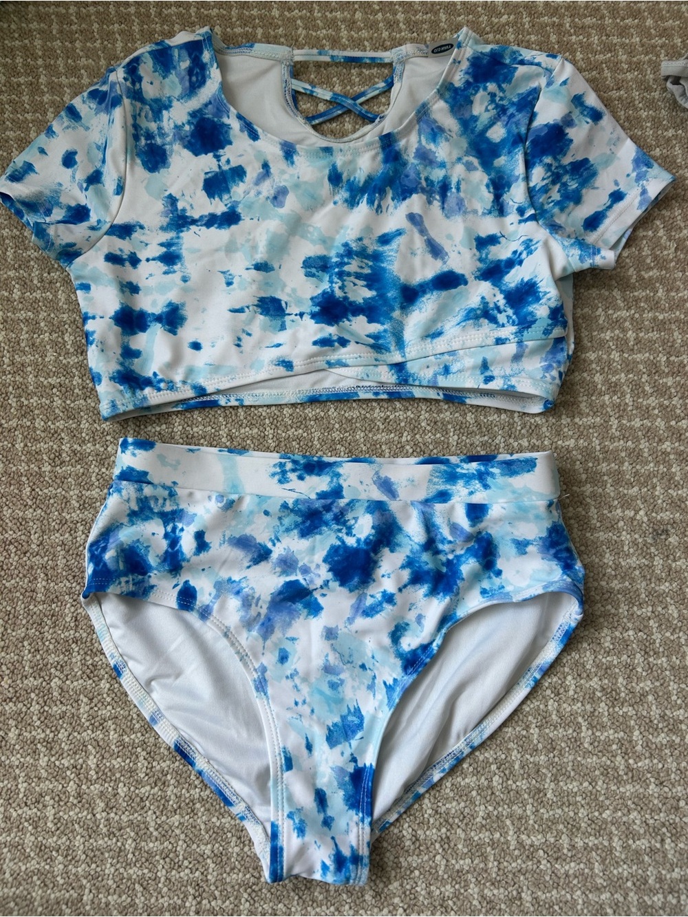Old Navy Blue and White Tie-Dye Girls Two-Piece Swim Set